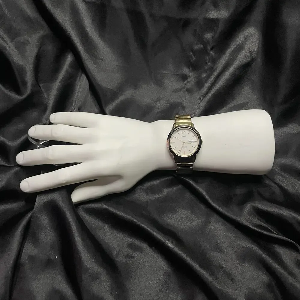 Timex Indiglo Quartz Day/Date Indiglo Gold Tone SS White Dial 38mm New Battery